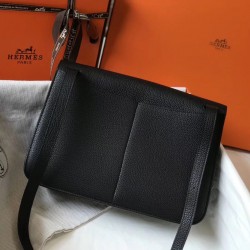 Hermes Halzan Bag In Black Clemence Leather