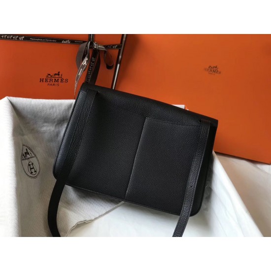 Hermes Halzan Bag In Black Clemence Leather