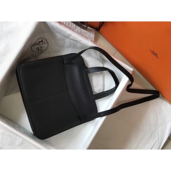 Hermes Halzan Bag In Black Clemence Leather