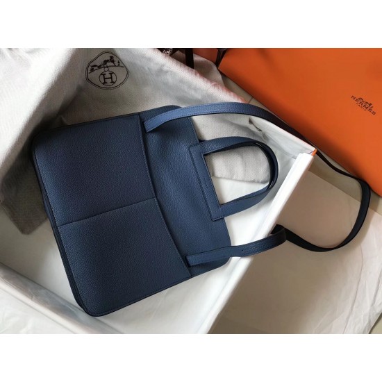 Hermes Halzan Bag In Blue Agate Clemence Leather