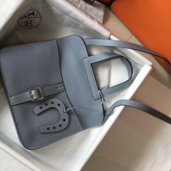 Hermes Halzan Bag In Blue Lin Clemence Leather