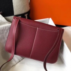 Hermes Halzan Bag In Bordeaux Clemence Leather