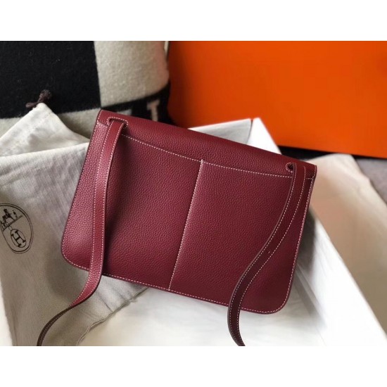 Hermes Halzan Bag In Bordeaux Clemence Leather