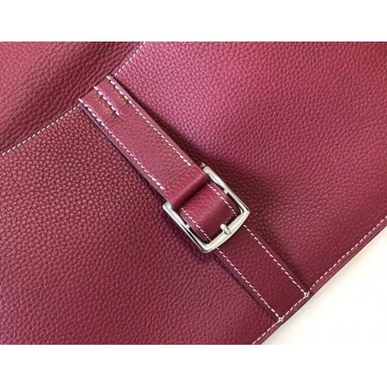 Hermes Halzan Bag In Bordeaux Clemence Leather