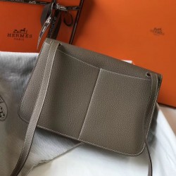 Hermes Halzan Bag In Grey Clemence Leather