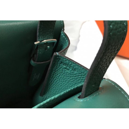 Hermes Halzan Bag In Malachite Clemence Leather