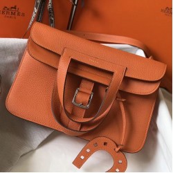 Hermes Halzan Bag In Orange Clemence Leather