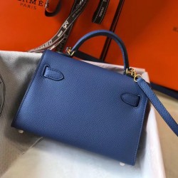 Hermes Kelly Mini II Bag In Blue Agate Epsom Leather