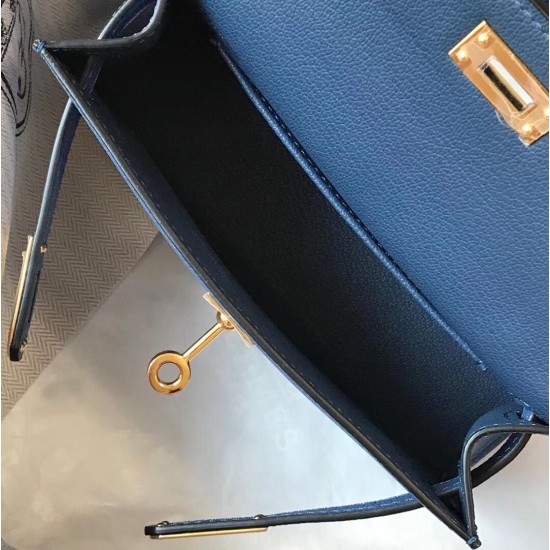 Hermes Kelly Mini II Bag In Blue Agate Epsom Leather