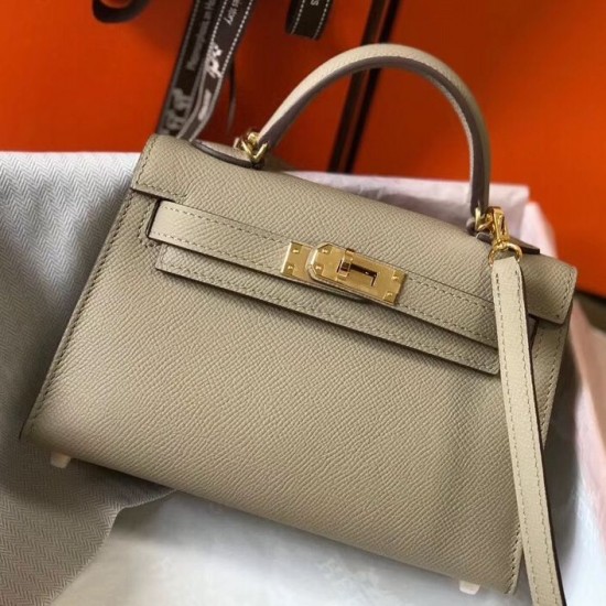 Hermes Kelly Mini II Bag In Gris Tourterelle Epsom Leather