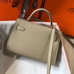 Hermes Kelly Mini II Bag In Gris Tourterelle Epsom Leather