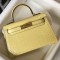 Hermes Kelly Mini II Bag In Jaune Poussin Embossed Crocodile Leather