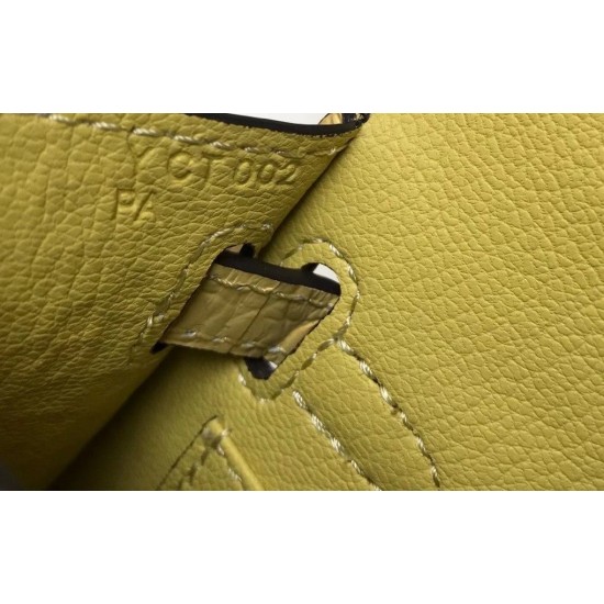 Hermes Kelly Mini II Bag In Jaune Poussin Embossed Crocodile Leather