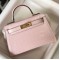 Hermes Kelly Mini II Bag In Rose Dragee Embossed Crocodile Leather