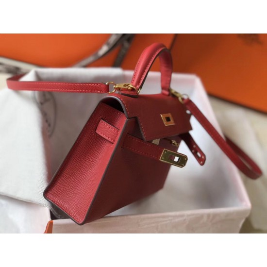 Hermes Kelly Mini II Bag In Rouge Vif Epsom Leather