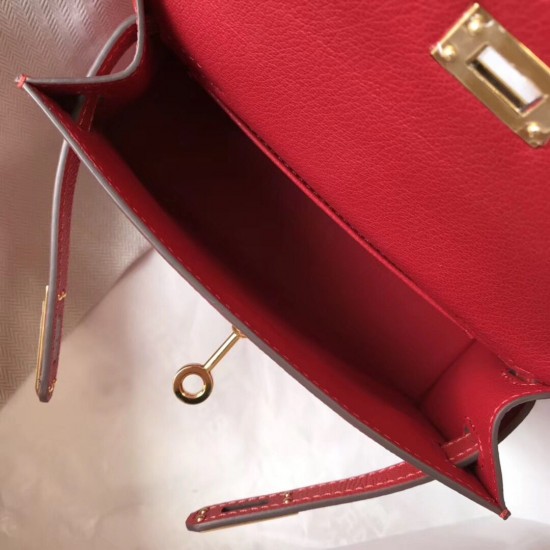 Hermes Kelly Mini II Bag In Rouge Vif Epsom Leather