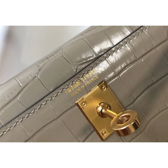 Hermes Kelly Mini II Bag In Taupe Embossed Crocodile Leather