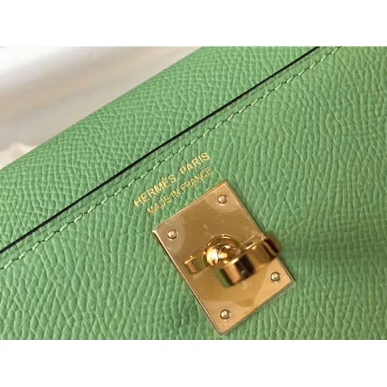 Hermes Kelly Mini II Bag In Vert Criquet Epsom Leather