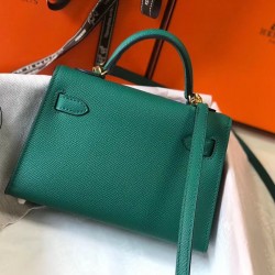 Hermes Kelly Mini II Bag In Vert Vertigo Epsom Leather