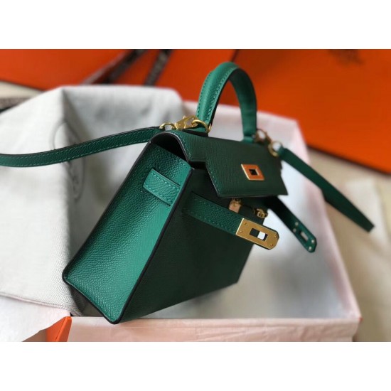 Hermes Kelly Mini II Bag In Vert Vertigo Epsom Leather