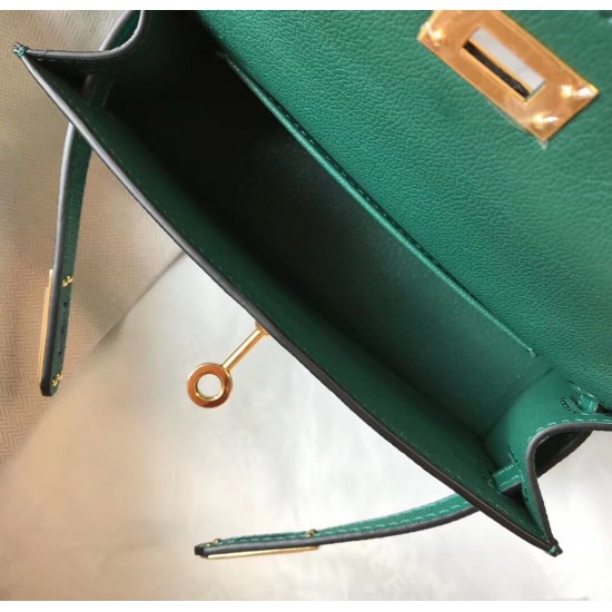 Hermes Kelly Mini II Bag In Vert Vertigo Epsom Leather