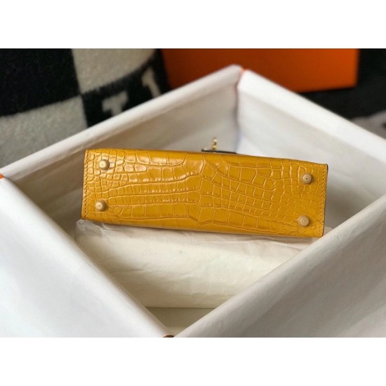 Hermes Kelly Mini II Bag In Yellow Embossed Crocodile Leather