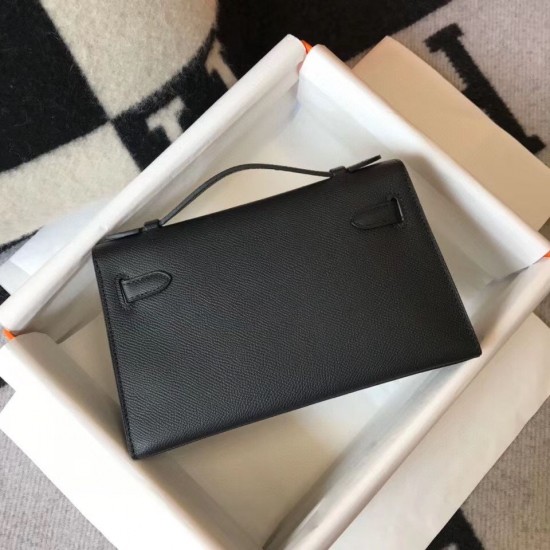 Hermes Kelly Pochette Bag In Black Epsom Leather