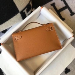 Hermes Kelly Pochette Bag In Gold Epsom Leather