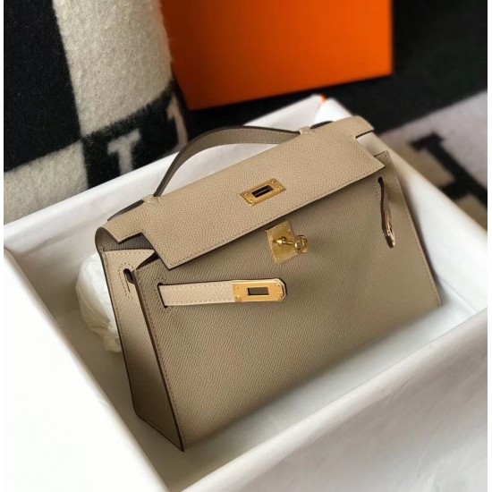 Hermes Kelly Pochette Bag In Gris Tourterelle Epsom Leather