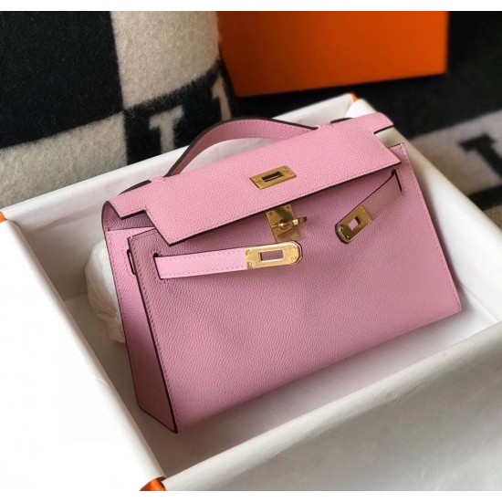 Hermes Kelly Pochette Bag In Mauve Sylvestre Epsom Leather