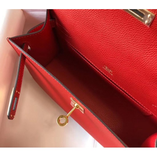 Hermes Kelly Pochette Bag In Red Epsom Leather