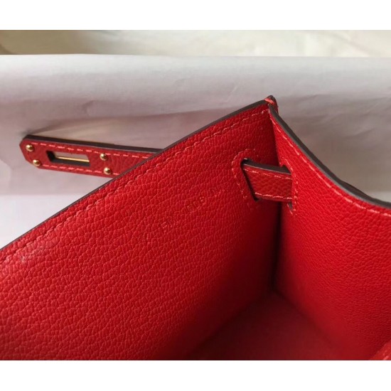 Hermes Kelly Pochette Bag In Red Epsom Leather