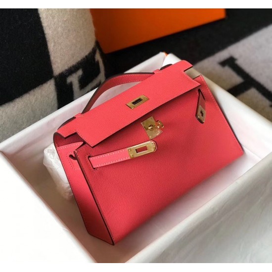 Hermes Kelly Pochette Bag In Rose Lipstick Epsom Leather