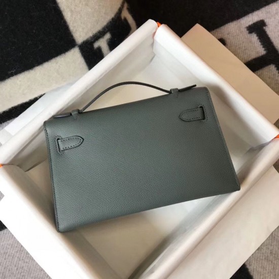 Hermes Kelly Pochette Bag In Vert Amande Epsom Leather