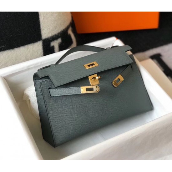 Hermes Kelly Pochette Bag In Vert Amande Epsom Leather