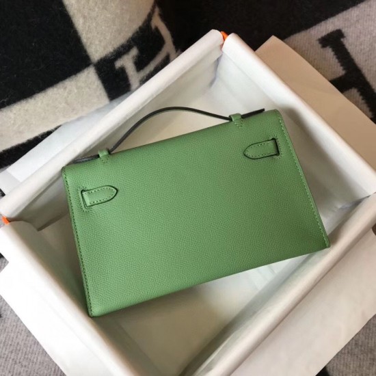 Hermes Kelly Pochette Bag In Vert Criquet Epsom Leather