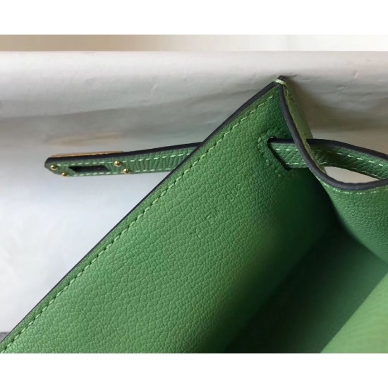 Hermes Kelly Pochette Bag In Vert Criquet Epsom Leather