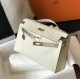 Hermes Kelly Pochette Bag In White Epsom Leather