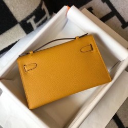 Hermes Kelly Pochette Bag In Yellow Epsom Leather