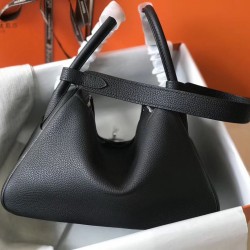 Hermes Lindy 26cm Bag In Black Clemence Leather