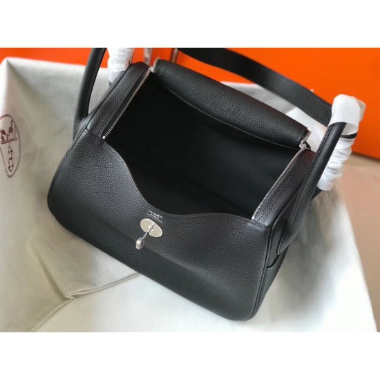 Hermes Lindy 26cm Bag In Black Clemence Leather