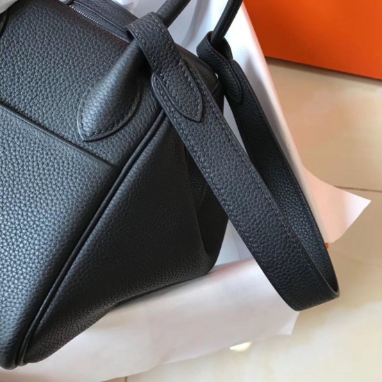 Hermes Lindy 26cm Bag In Black Clemence Leather