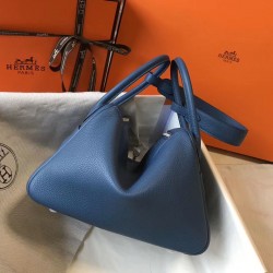 Hermes Lindy 26cm Bag In Blue Agate Clemence Leather