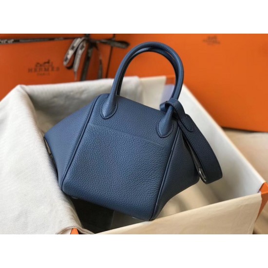 Hermes Lindy 26cm Bag In Blue Agate Clemence Leather