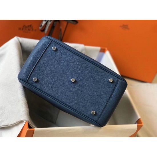 Hermes Lindy 26cm Bag In Blue Agate Clemence Leather