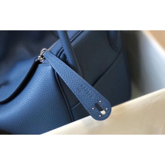 Hermes Lindy 26cm Bag In Blue Agate Clemence Leather