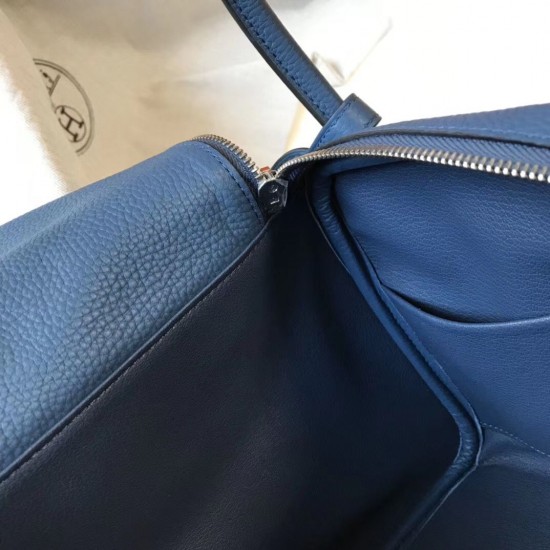 Hermes Lindy 26cm Bag In Blue Agate Clemence Leather