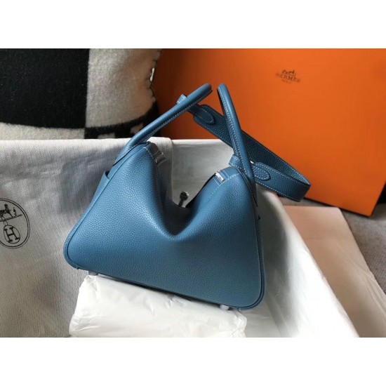 Hermes Lindy 26cm Bag In Blue Jean Clemence