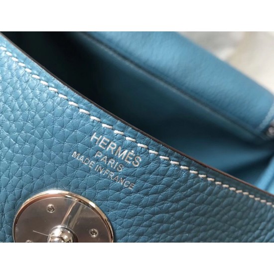 Hermes Lindy 26cm Bag In Blue Jean Clemence