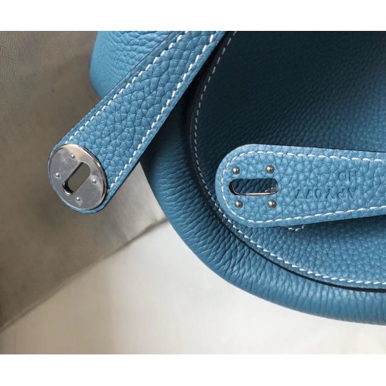 Hermes Lindy 26cm Bag In Blue Jean Clemence